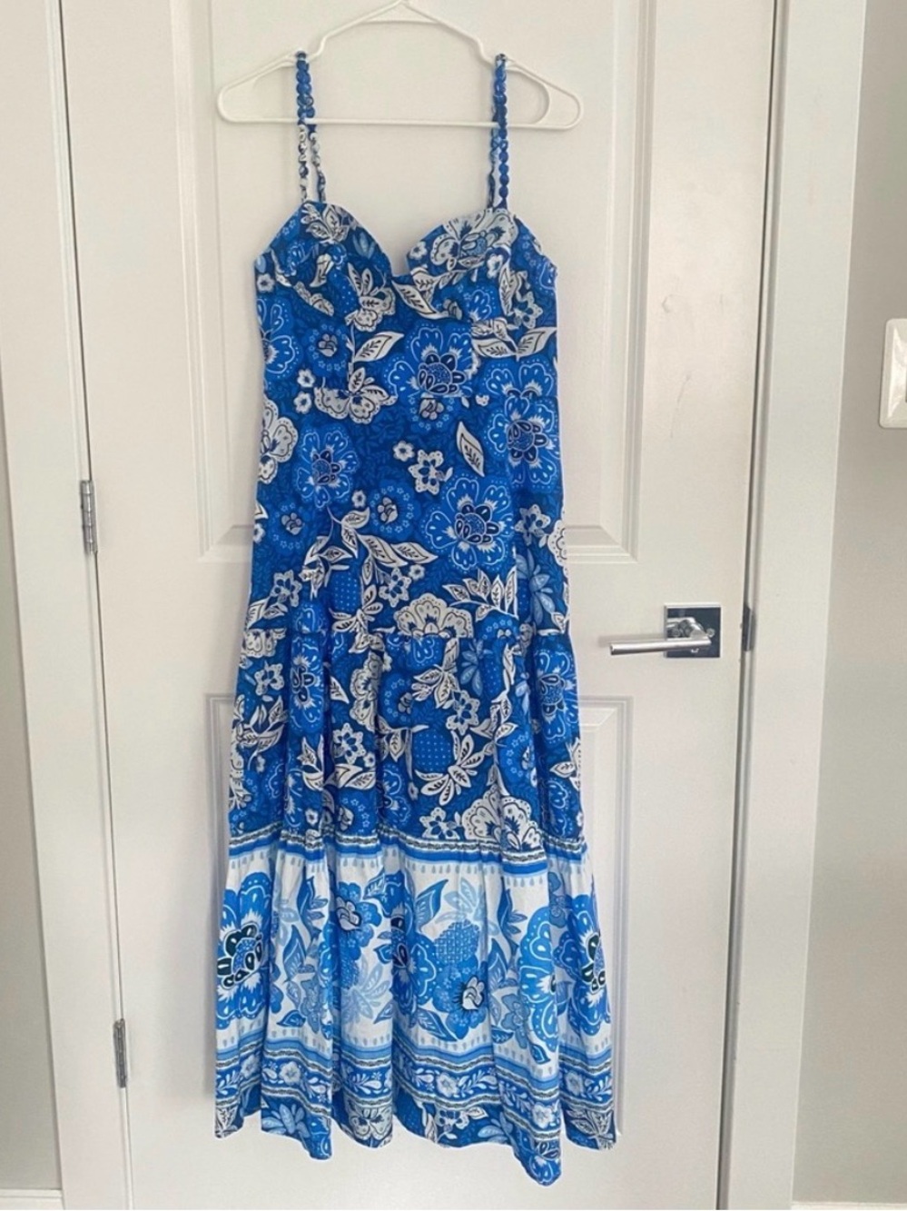 Blue Floral Maxi Dress with Spaghetti Straps